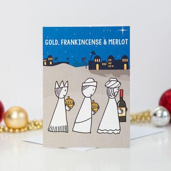 'Gold, Frankincense And Merlot' Wine Christmas Card, 2 of 4