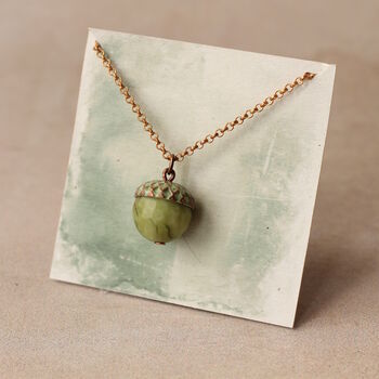 Moss Olive Green Acorn Necklace, 4 of 8