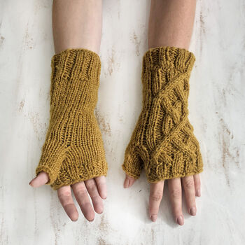 Fair Trade Cable Knit Wool Lined Wristwarmer Gloves, 10 of 12