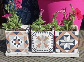 Portuguese Tiled Three Square Pots On Tray, 11 of 11