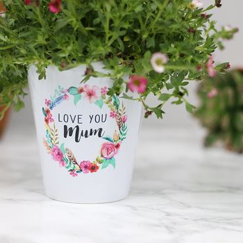 Love You Mum Personalised Message Floral Plant Pot, 3 of 4