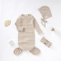 Organic Cotton Baby Gown, Bonnet And Headband Set, thumbnail 4 of 5