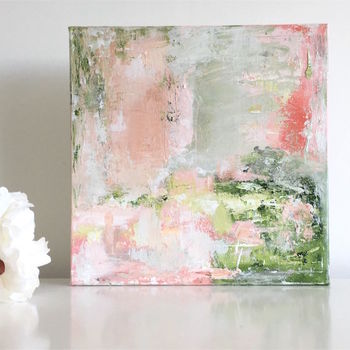 pastel pink green abstract wall art original canvas by paint-me-happy