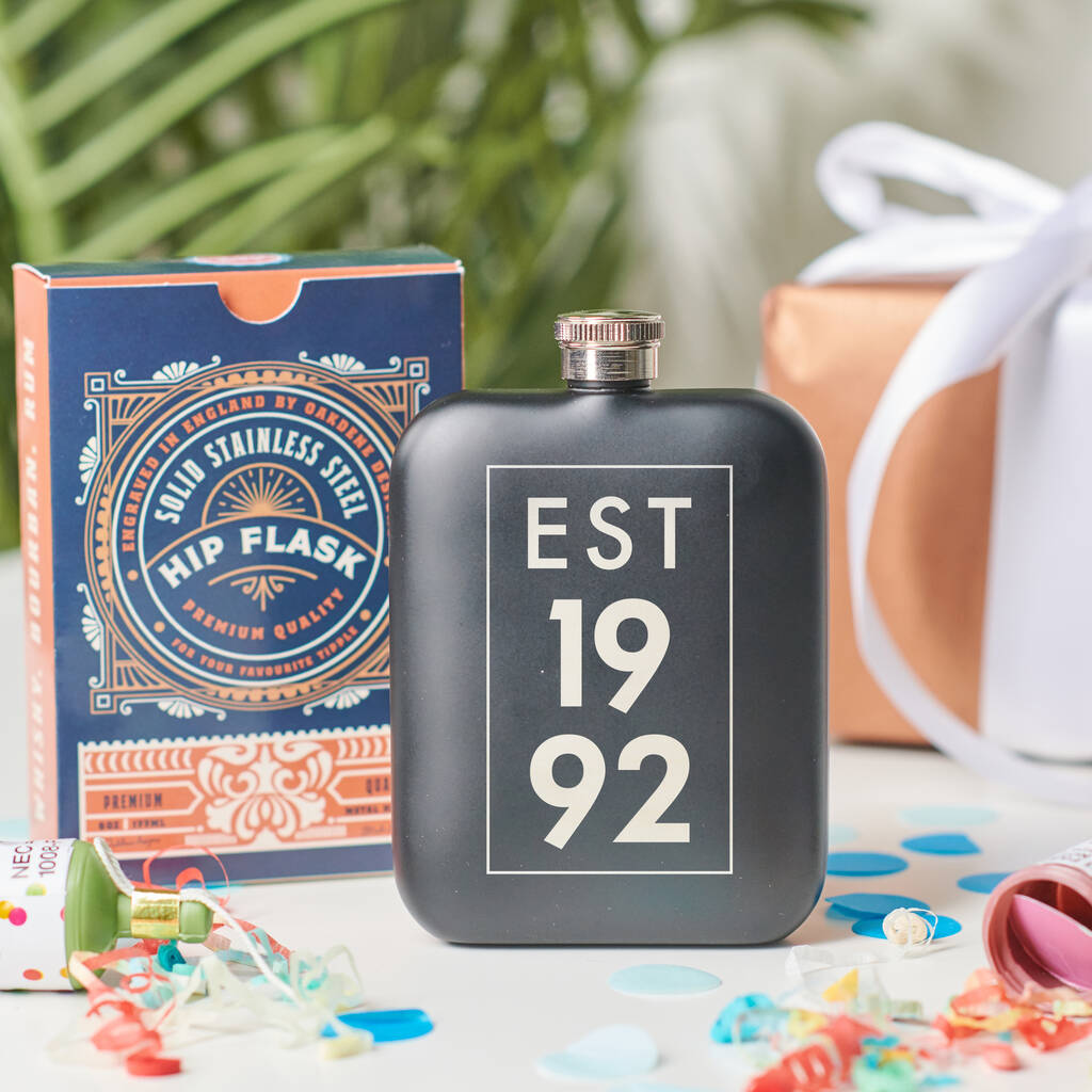 Personalised 30th Birthday Year Hip Flask, 1 of 11