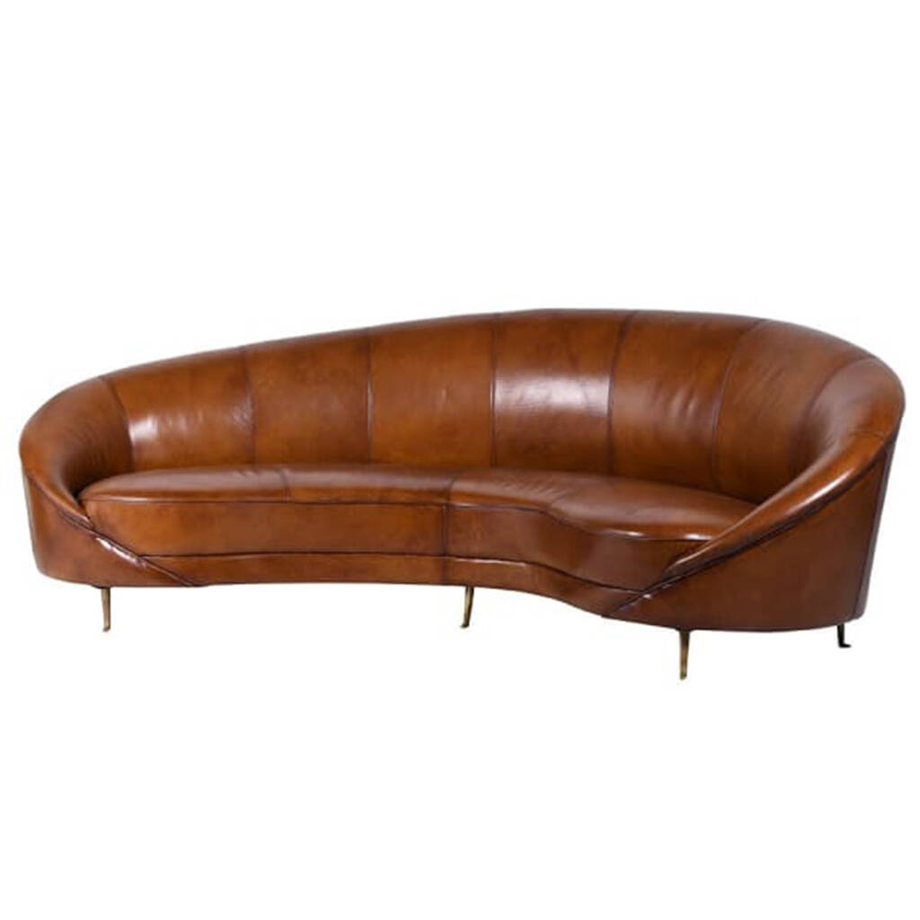 Italian Leather Curved Deco Sofa, 1 of 3