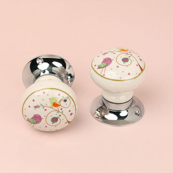 G Decor Little Garden Birds Ceramic Mortice Door Knobs Set – Handcrafted For Interior Doors With Chrome Base, Ideal For Kids’ Rooms And Nature Homes, 3 of 5