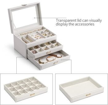 Three Layers White Jewellery Box With Glass Cover, 4 of 6