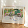 Wild Swimming Art Print Open Water Swimming Scene Poster, thumbnail 1 of 9