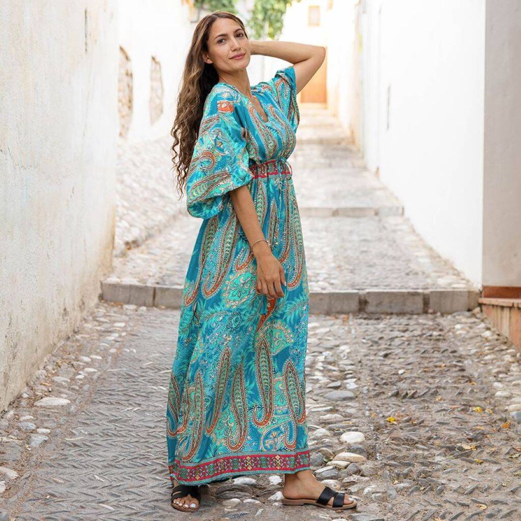 'Aspen' Turquoise Paisley Batwing Dress, 1 of 4