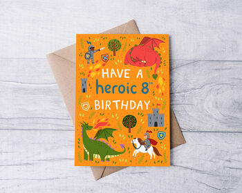 Any Age Heroes And Dragons Birthday Card, Boys Age Birthday Card, Kids, 7 of 7