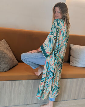 Palm Springs ~ Bamboo Silk Kimono Dressing Gown ~ Tropical Exotic Print Women’s Robe, 5 of 8