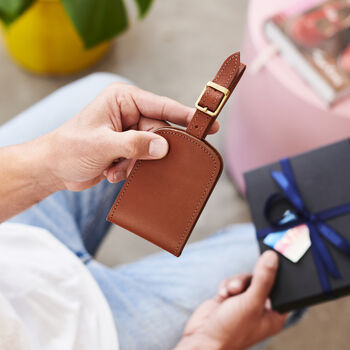 Personalised Luxury Fold Out Leather Luggage Tag With Plane And Initials, 5 of 8