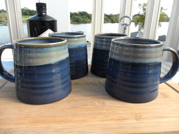 Set Of Four Reactive Glaze Brûlée Mugs In Denim, 7 of 8