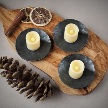 Set Of Iron Hammered Candle Dishes, 4 of 6