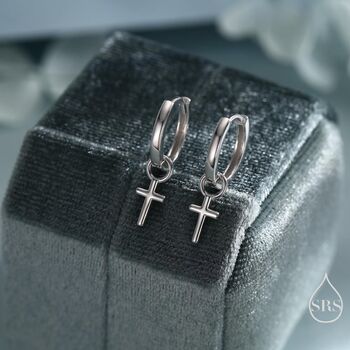 Sterling Silver Cross Hoop Earrings, 5 of 12