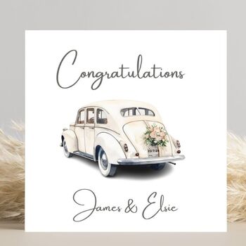 Personalised Wedding Card Vintage Wedding Cars, 2 of 3