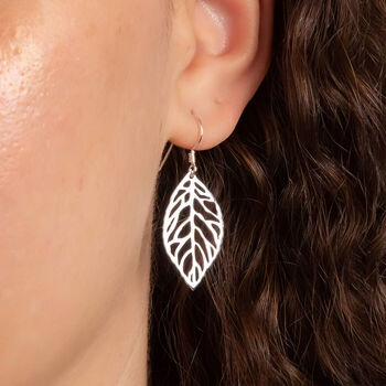 Sterling Silver Open Oak Leaf Drop Hook Earrings, 2 of 9