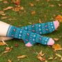 Women's Bamboo Socks Teal Robin Fair Isle, thumbnail 1 of 6