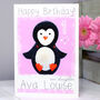 Personalised Penguin Purple Birthday Card, thumbnail 2 of 6