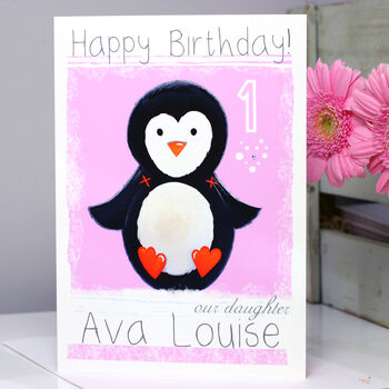 Personalised Penguin Purple Birthday Card, 2 of 6