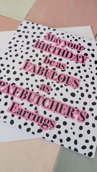 Pat Butcher Earrings Birthday Card – Dalmatian Print Square – Blank Inside, 3 of 4