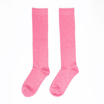 Women's Knee High Glitter Socks Hot Pink, 2 of 2