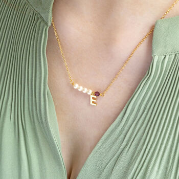 Asymmetric Pearl And Birthstone Initial Necklace, 6 of 11