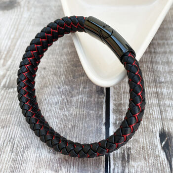 Tread Leather Bracelet Black And Red, 2 of 5