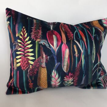 Velvet Navy Rectangular Tropical Plants Cushion Cover, 5 of 5