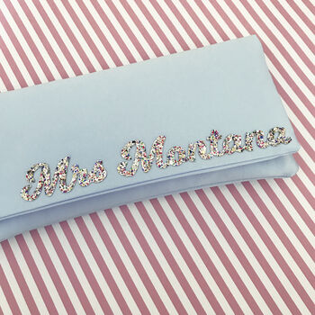 Mrs Surname Something Blue Bridal Wedding Clutch, 3 of 6