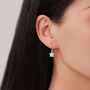 Sterling Silver Dainty Enamel Forget Me Not Flower Drop Hook Earrings, thumbnail 2 of 10