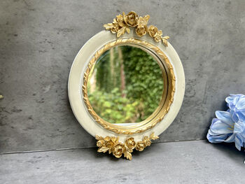 16cm Cream And Gold Decorative Wall Mirror – Floral Motif, 2 of 12