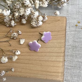Tiny Lilac Pastel Flower Stud Earrings, 5 of 8
