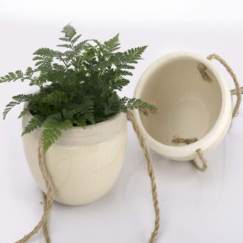 Pack Of Two Ceramic Hanging Pots With Jute Rope, 8 of 12