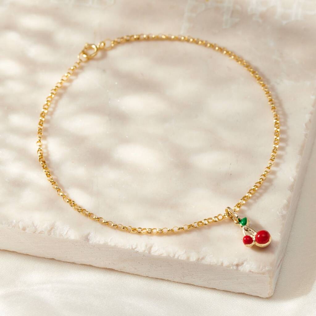 9ct Gold Enamel Cherry Charm Bracelet, 1 of 4