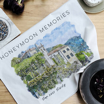 Personalised 'Our Honey Moon' Watercolour Tea Towel, 2 of 7