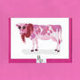 Fuchsia Pink Cow Illustrated Blank Greeting Card, thumbnail 5 of 11