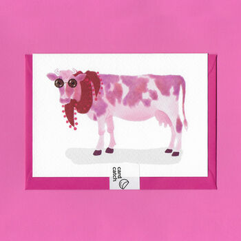 Fuchsia Pink Cow Illustrated Blank Greeting Card, 5 of 11