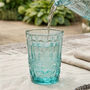 Set Of Four Aurielle Embossed Turquoise Tumbler Glass, thumbnail 3 of 6