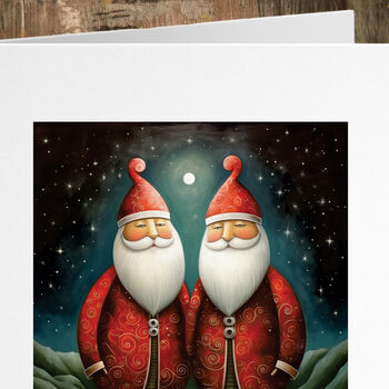 Gay Men Christmas Card, Two Santas Lgbt Pride Three, 2 of 3