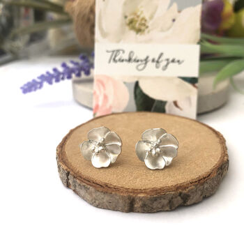 Sterling Silver Buttercup Flower Earrings, 10 of 12