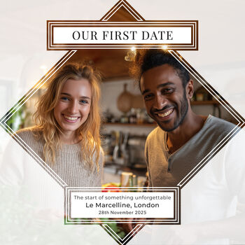 Our First Date Personalised Rock Photo Slate Dating Gift, 3 of 6