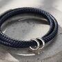 Men's Personalised Navy Blue Leather Message Bracelet, thumbnail 3 of 5