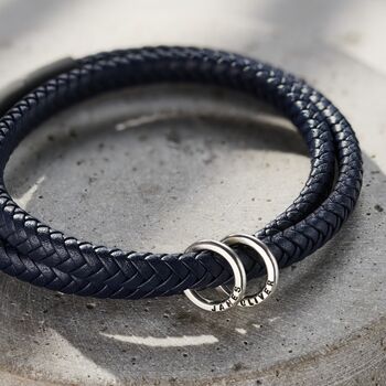 Men's Personalised Navy Blue Leather Message Bracelet, 3 of 5