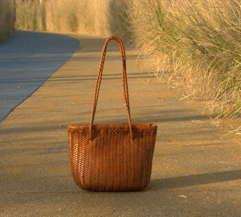 Hand Woven Genuine Leather Shopping Tote Bag, 10 of 12