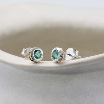 Handmade Sterling Silver Dainty Emerald Stud Earrings, 4 of 8