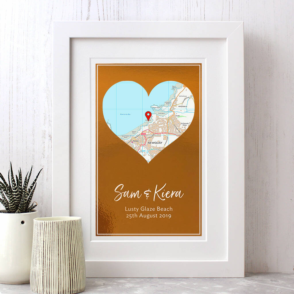 Personalised Copper Wedding Anniversary Map Print, 1 of 2