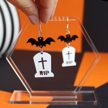 Halloween Bat And Tombstone Earrings, 5 of 5