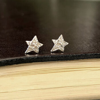 Sterling Silver Mini Textured Star Earrings, 5 of 12