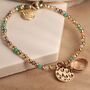 Golden And Aqua Mix Bead Bracelet With Disc And Crystal, thumbnail 1 of 4